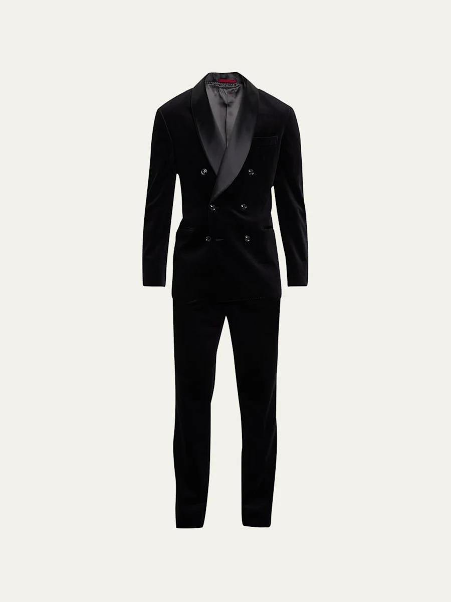 Men's Velvet Double-Breasted Shawl Tuxedo - 1
