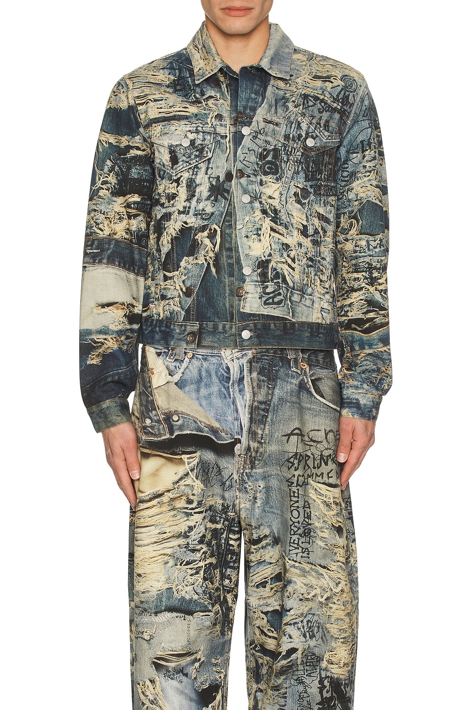 Torn Scribble Denim Jacket - 3