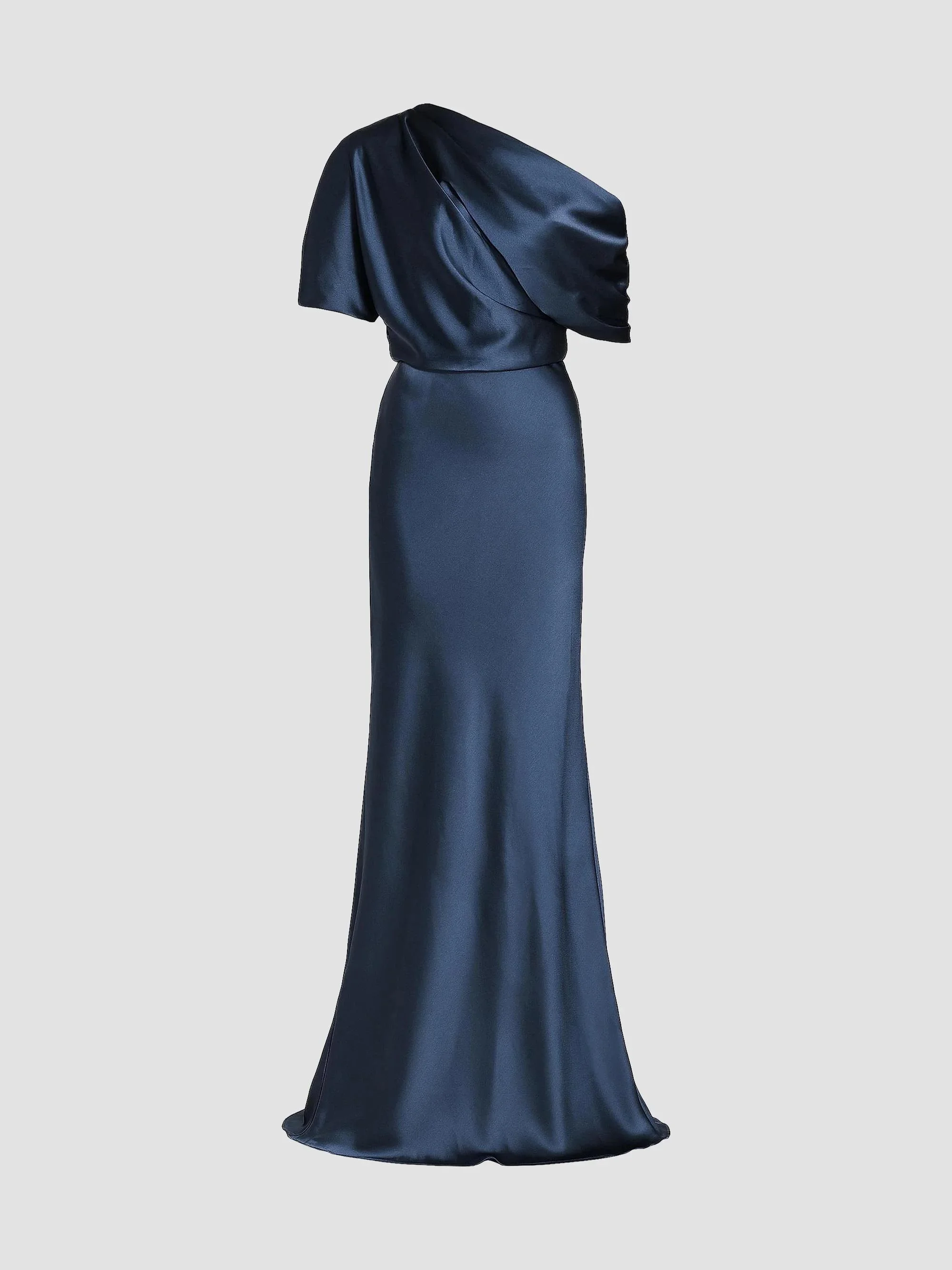 Women's Satin One-Shoulder Gown - French Blue - 1
