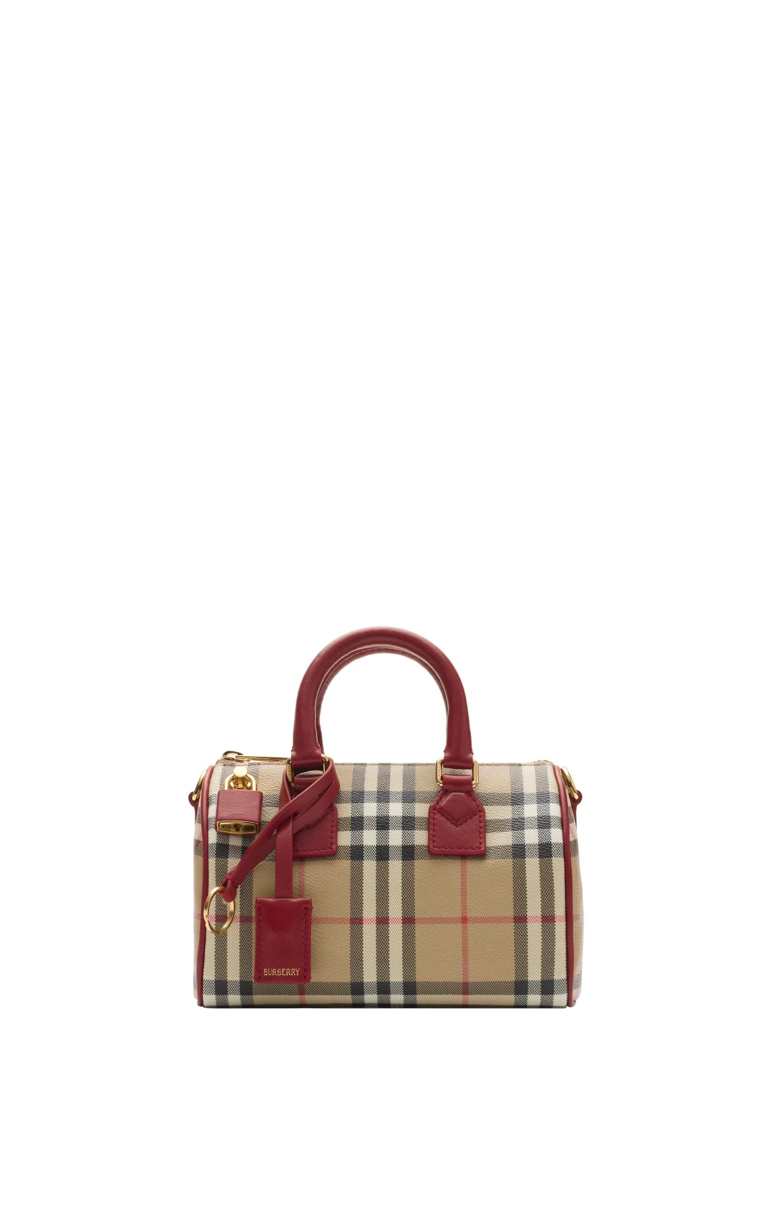 burberry Mini Check Bowling Bag in Archive Beige/ruby Red at Nordstrom - 1