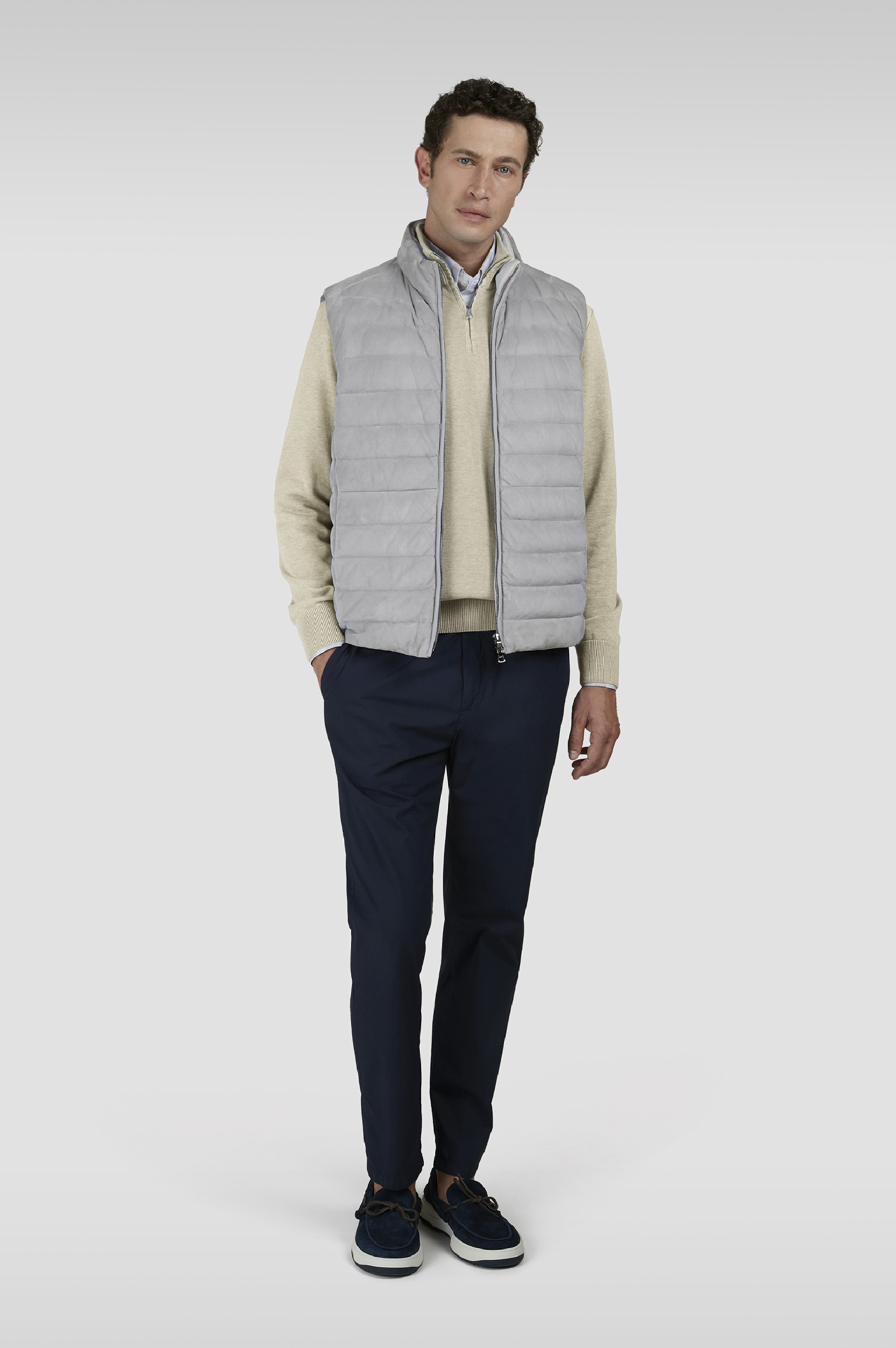 SWEATER IN FRESH COTTON WITH CONTRASTING LINEN DETAILS - 2