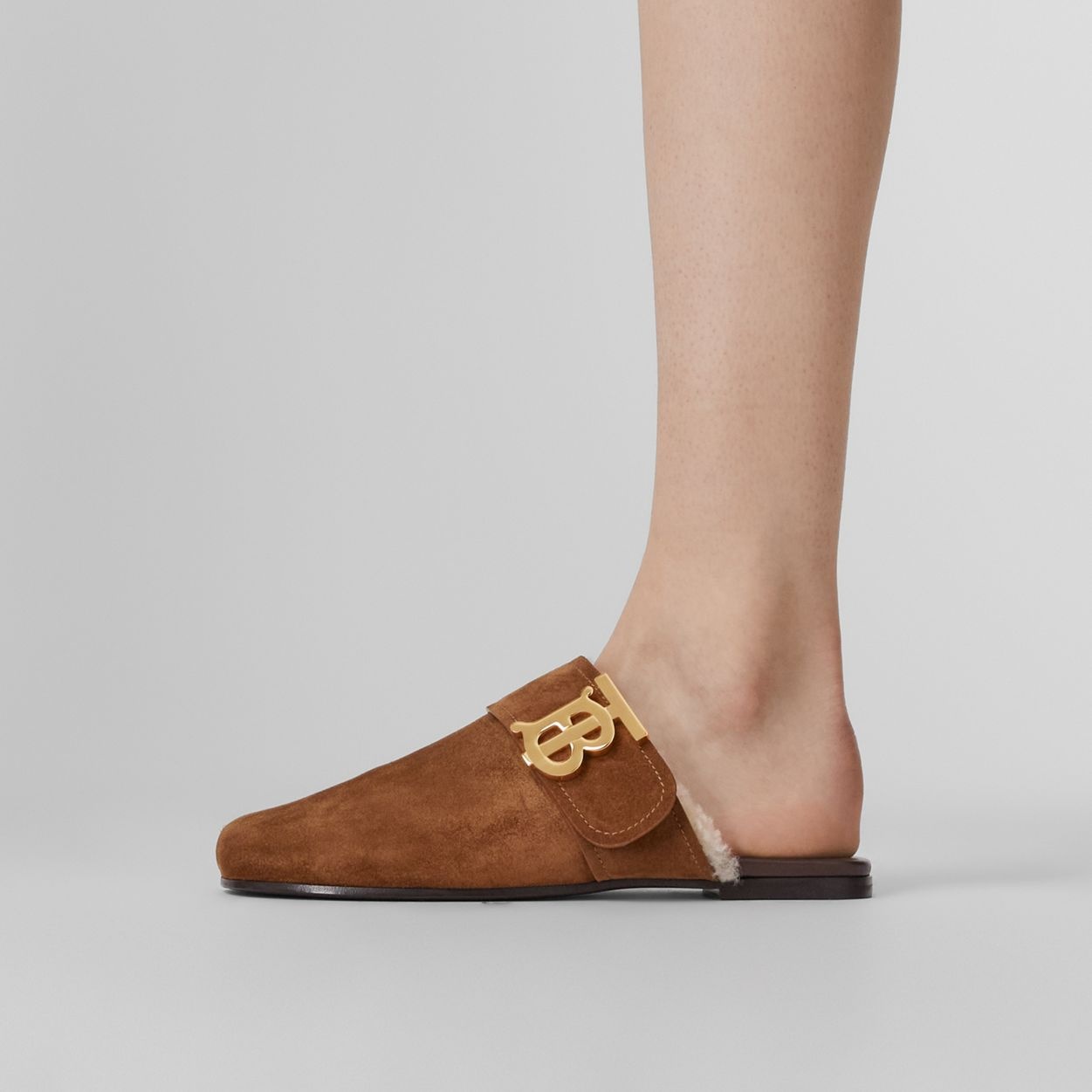Monogram Detail Shearling-lined Suede Mules - 4