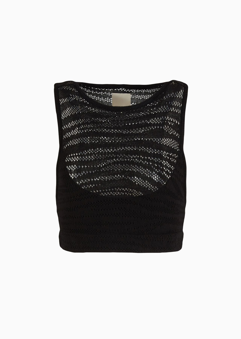 Emporio Armani Sustainability Values Capsule Collection viscose blend openwork knit crop top 1