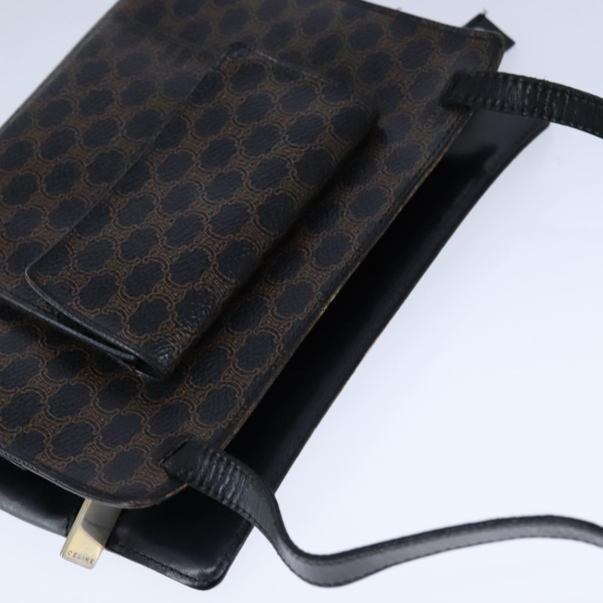 CELINE Macadam Canvas Shoulder Bag Pvc Leather Black - 6