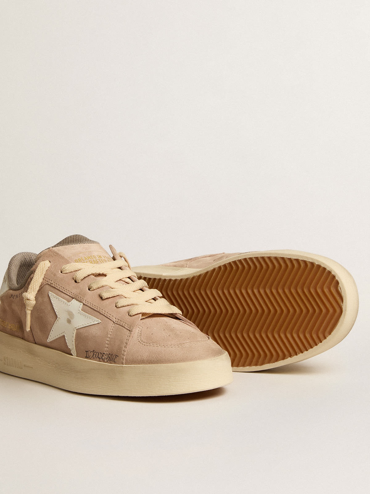 Stardan in old rose suede with white leather star and heel tab - 3