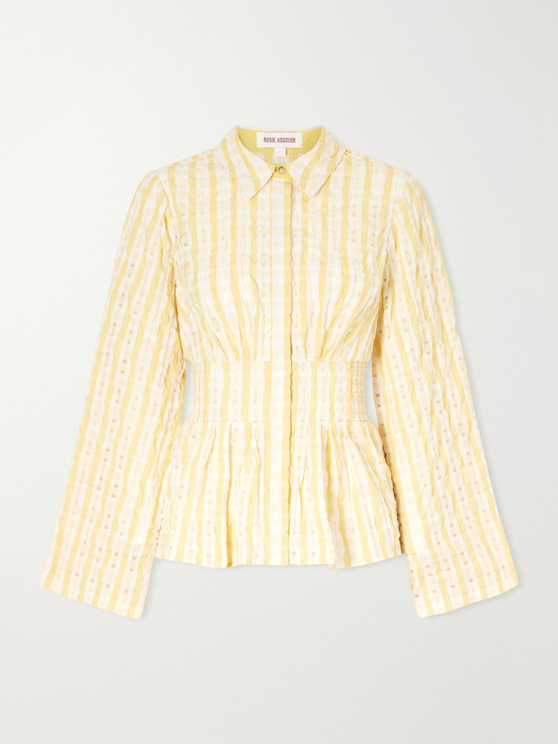 Boogie Woogie Bugle Boy Shirred Checked Seersucker Blouse 1