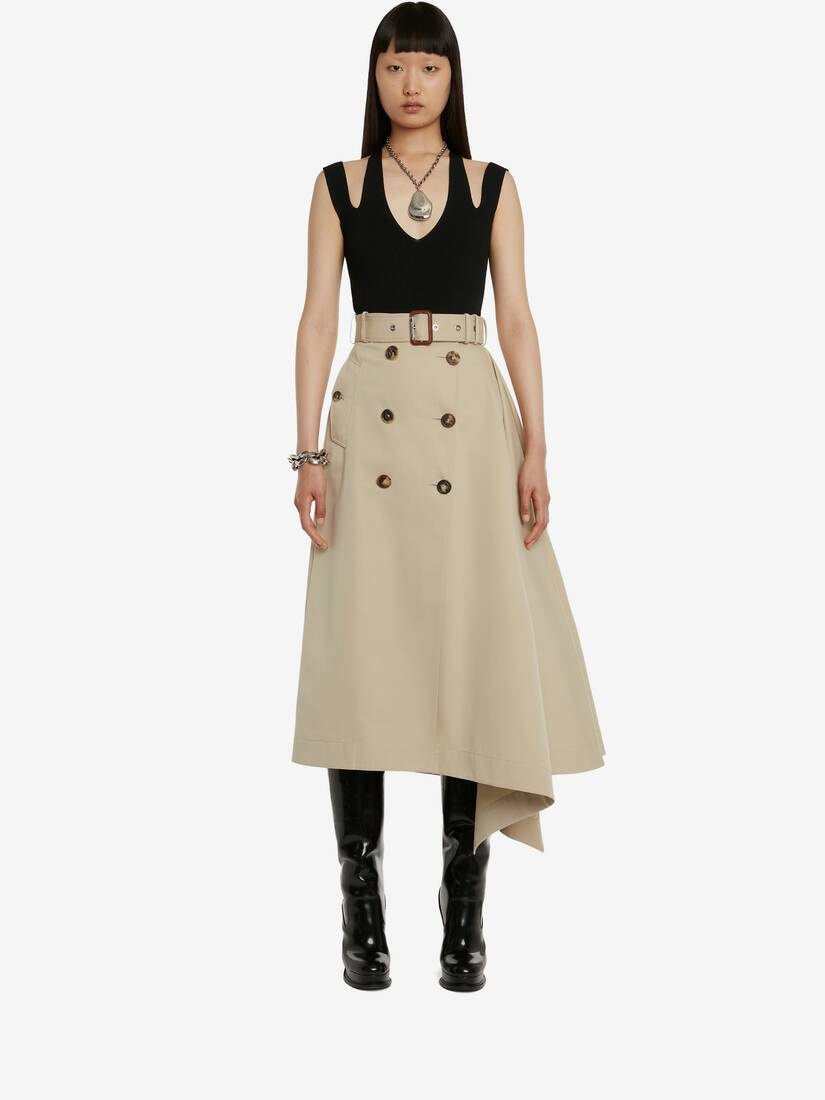 Women's Asymmetric Drape Trench Skirt in Beige - 2
