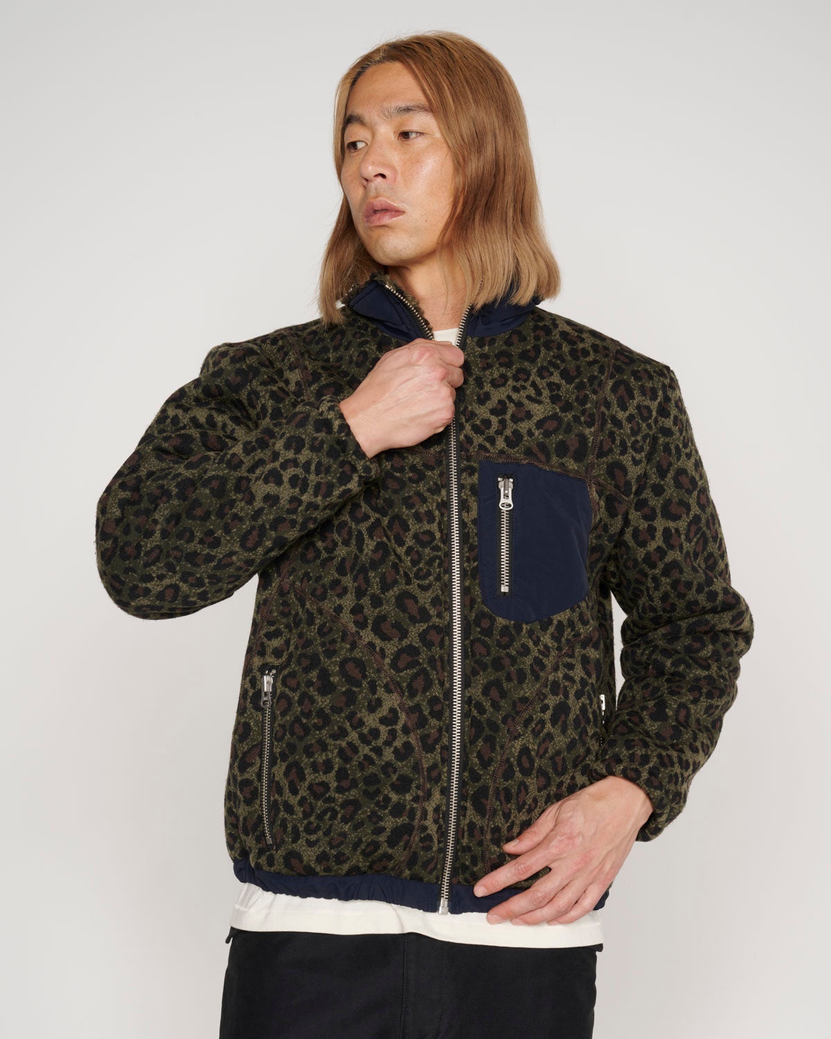 Leopard Reverse Sherpa Jacket - Olive - 4