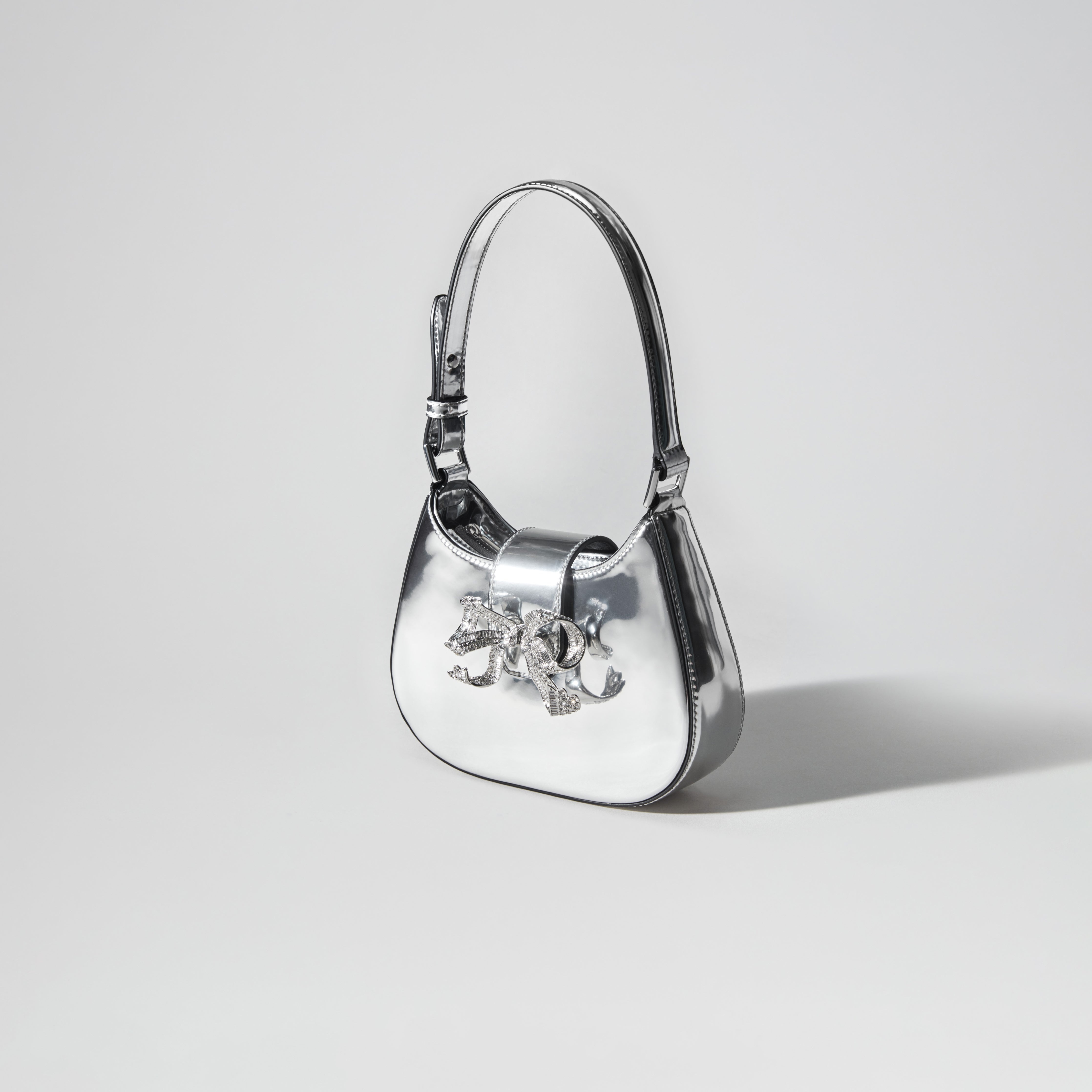 Silver Metallic Crescent Bow Mini Bag - 2
