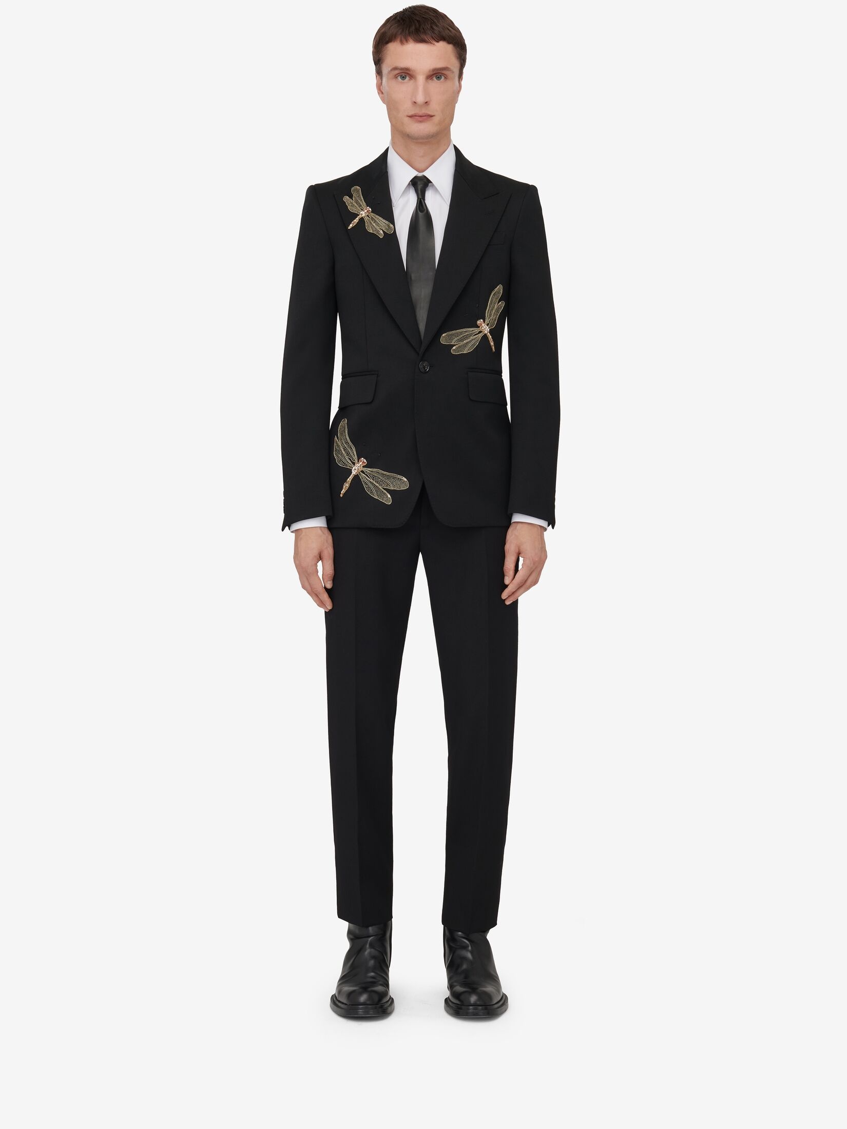 Men's Dragonfly Applique Single-breasted Jacket in Black - 2