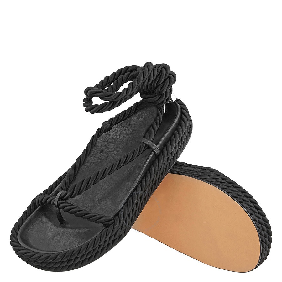 Studio Amelia Ladies Black Tether Rope Ankle-Wrap Flat Sandals - 2