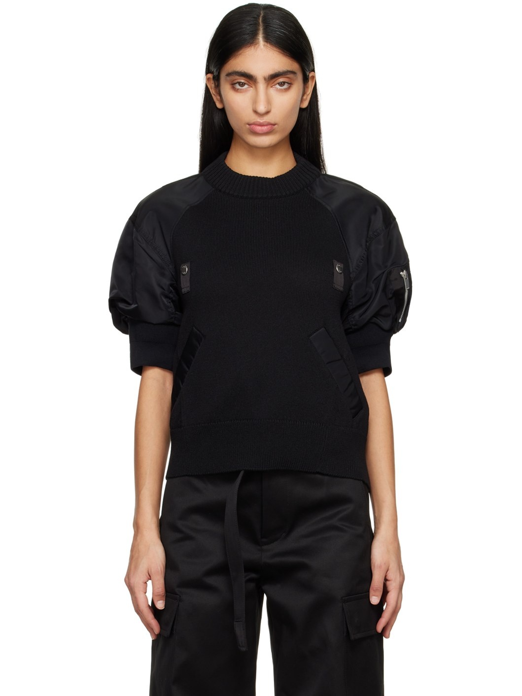 Black Paneled Sweater - 1