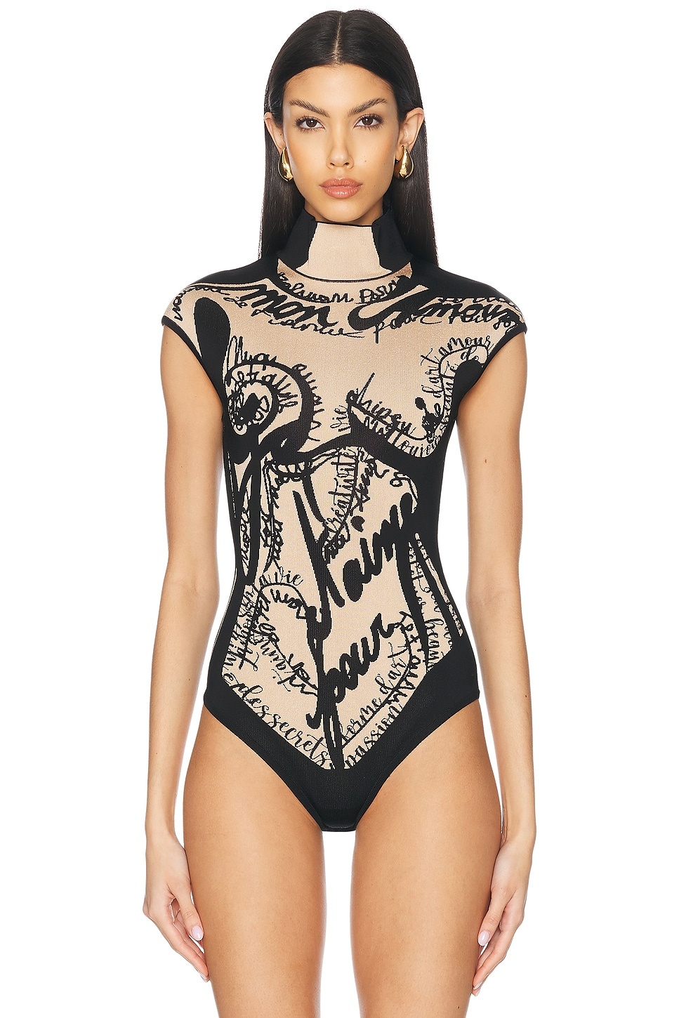 Body Letter Trompe Loeil Knit Bodysuit - 2