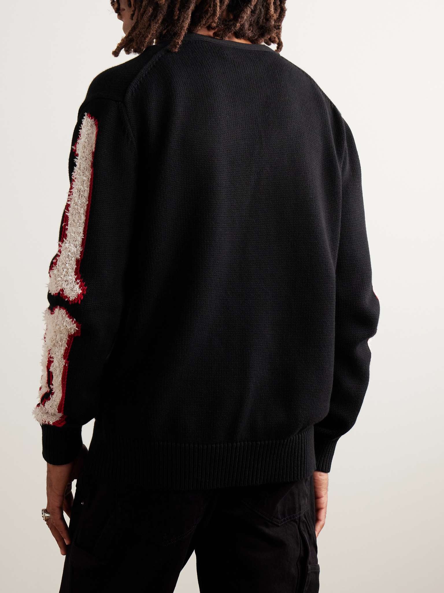 Bones Logo-Embroidered Intarsia Cotton Cardigan - 4