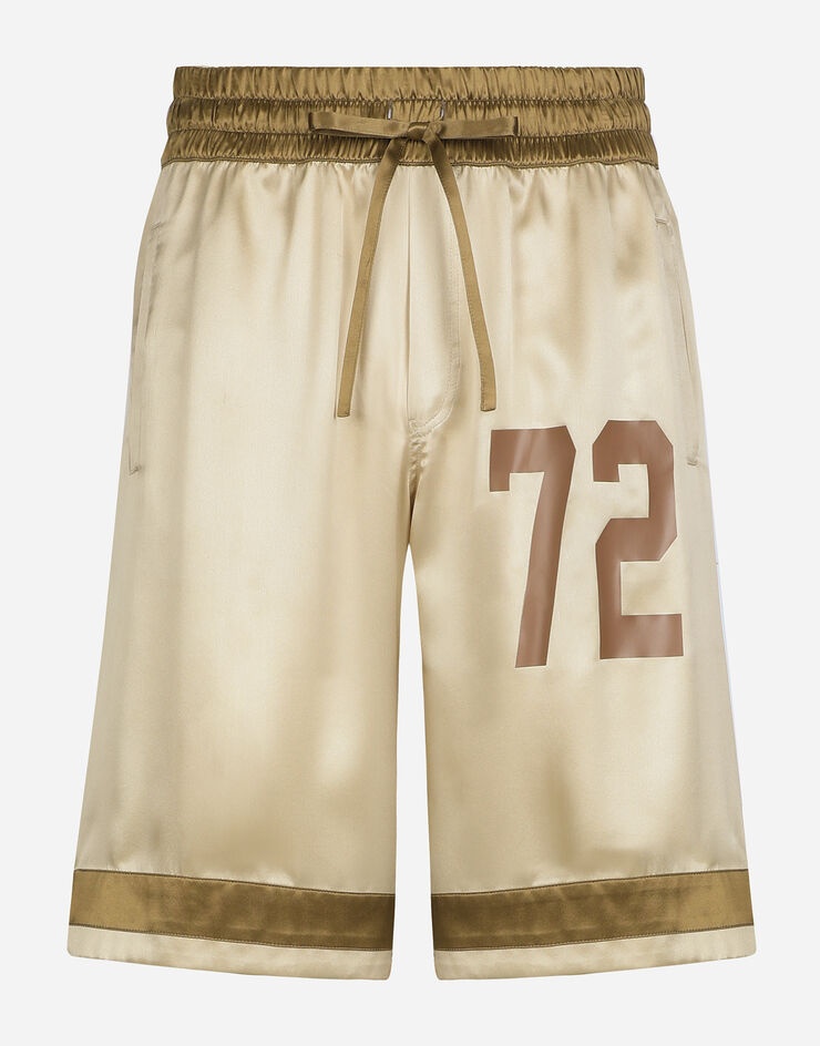 Silk Bermuda jogging shorts with logo print and appliqué - 1