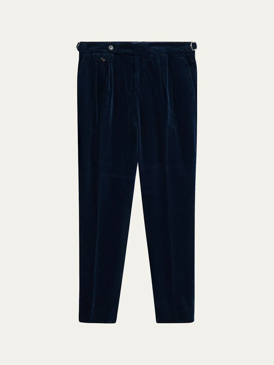 Men's Cotton Corduroy Waist-Tab Pleated Pants - 1