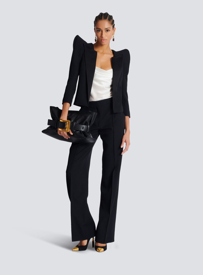 Balmain Cropped grain de poudre jacket with structured shoulders outlook