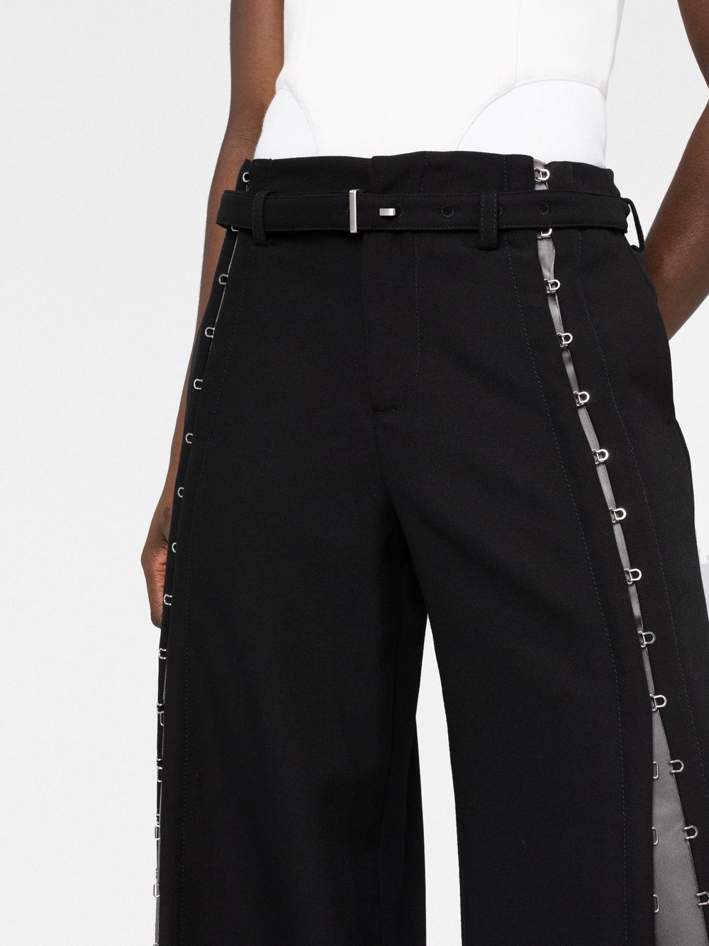 hook-detailed wide leg trousers - 3