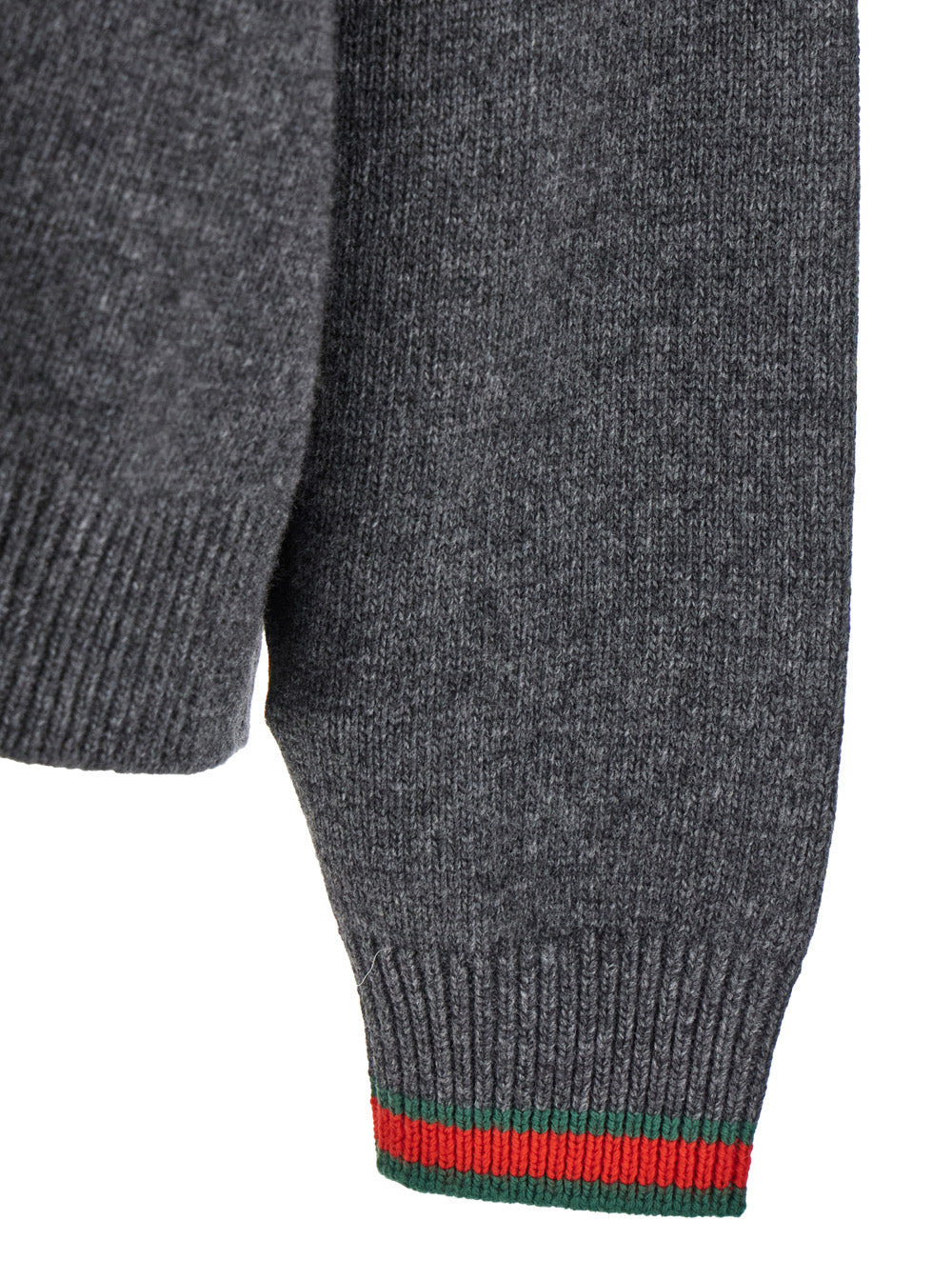 Gucci Women Grey Crewneck Sweater With Web Detail On The Cuffs In Wool And Cashmere Blend Woman - 3