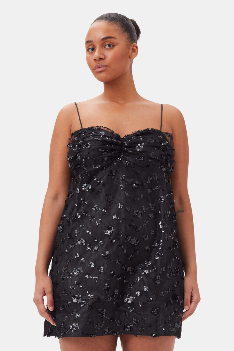 BLACK SEQUINS LACE MINI DRESS 7