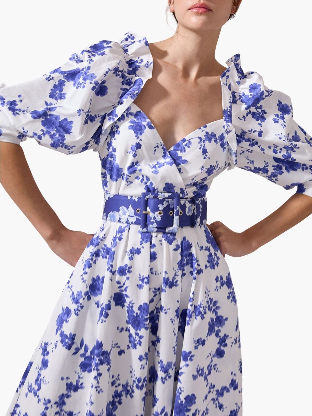 floral-print balloon-sleeve midi dress - 4