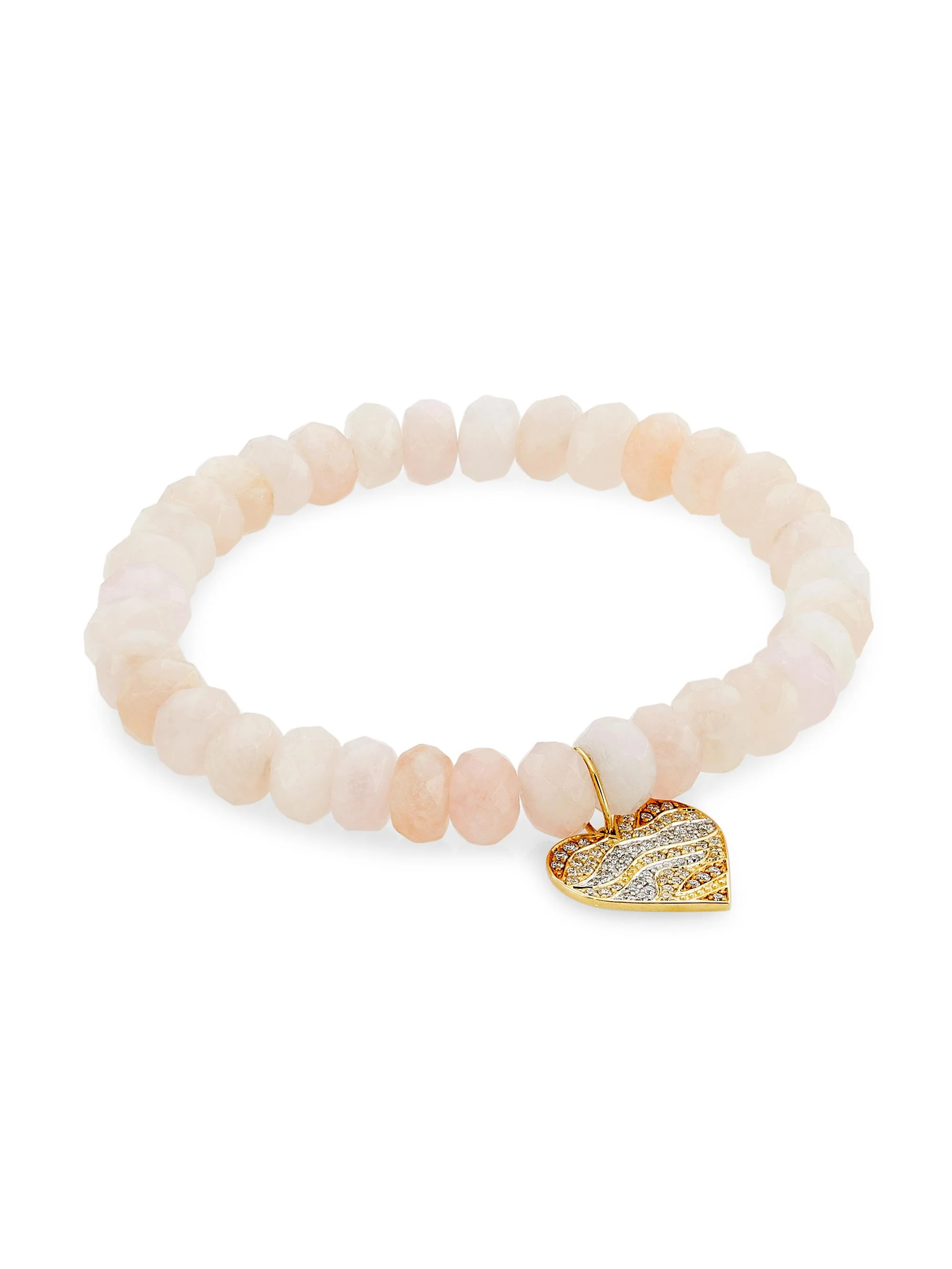 Women's 14K Yellow Gold, Mystic Pink Moonstone & 9 TCW Diamond Beaded Stretch Bracelet - Pink - 1