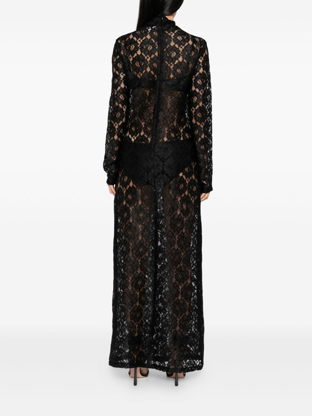 geometric-lace turtleneck dress - 4