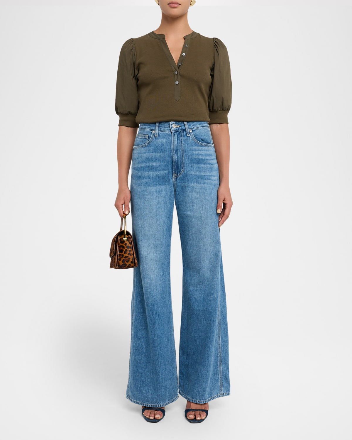Coralee Puff Sleeve Button-Front Top - 2