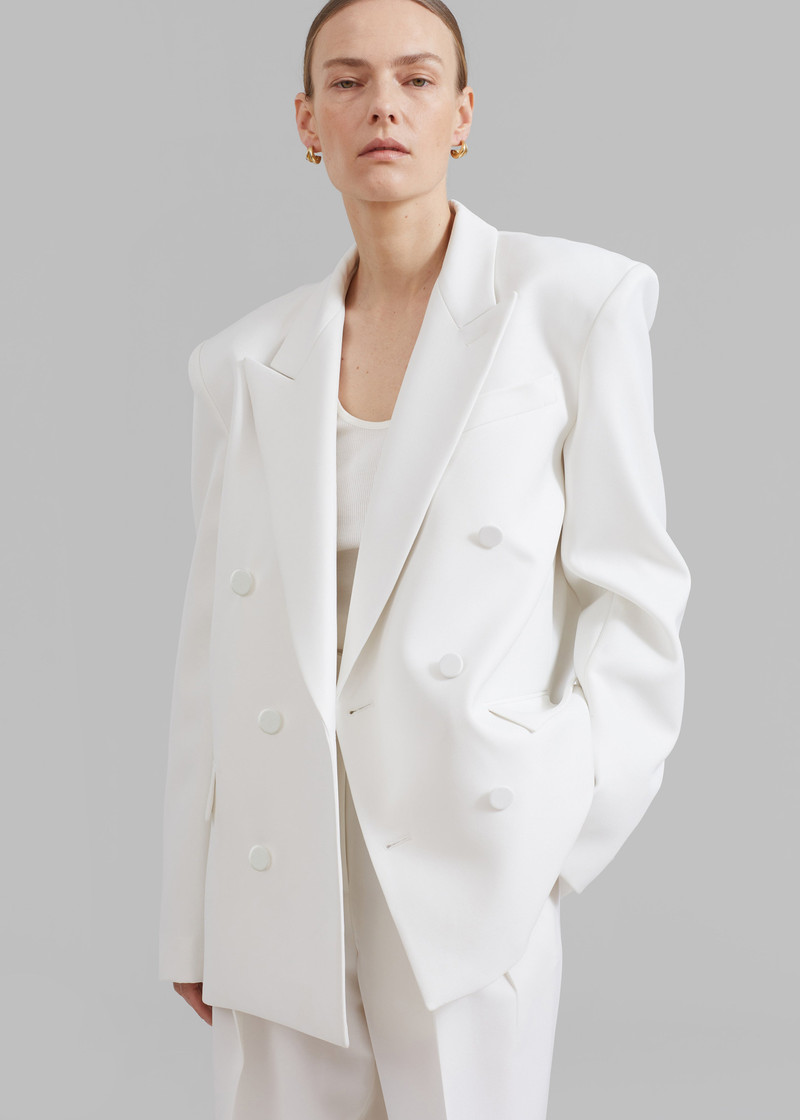 Zia Covered Buttons Blazer - White 4