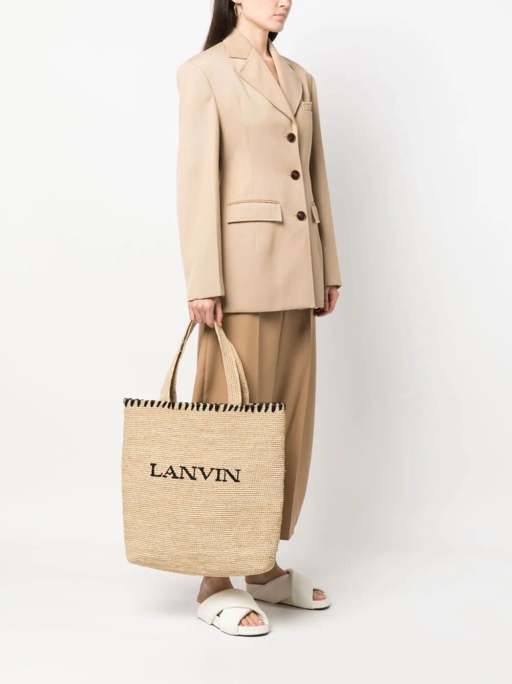 Lanvin Women Logo-Embroidered Raffia Tote Bag - 2