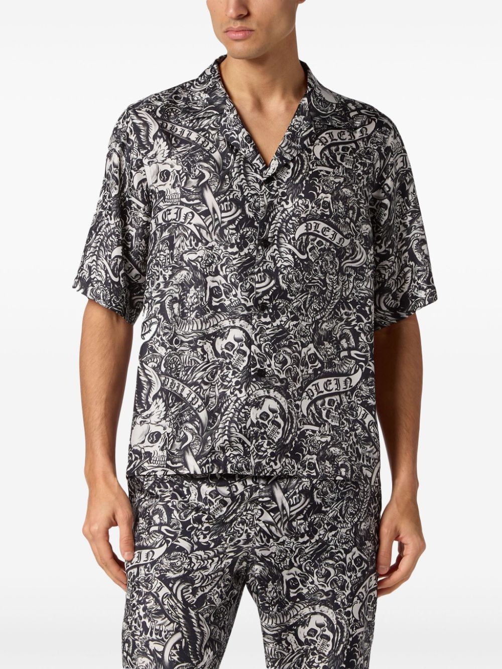 Tattoo short-sleeve silk shirt - 3