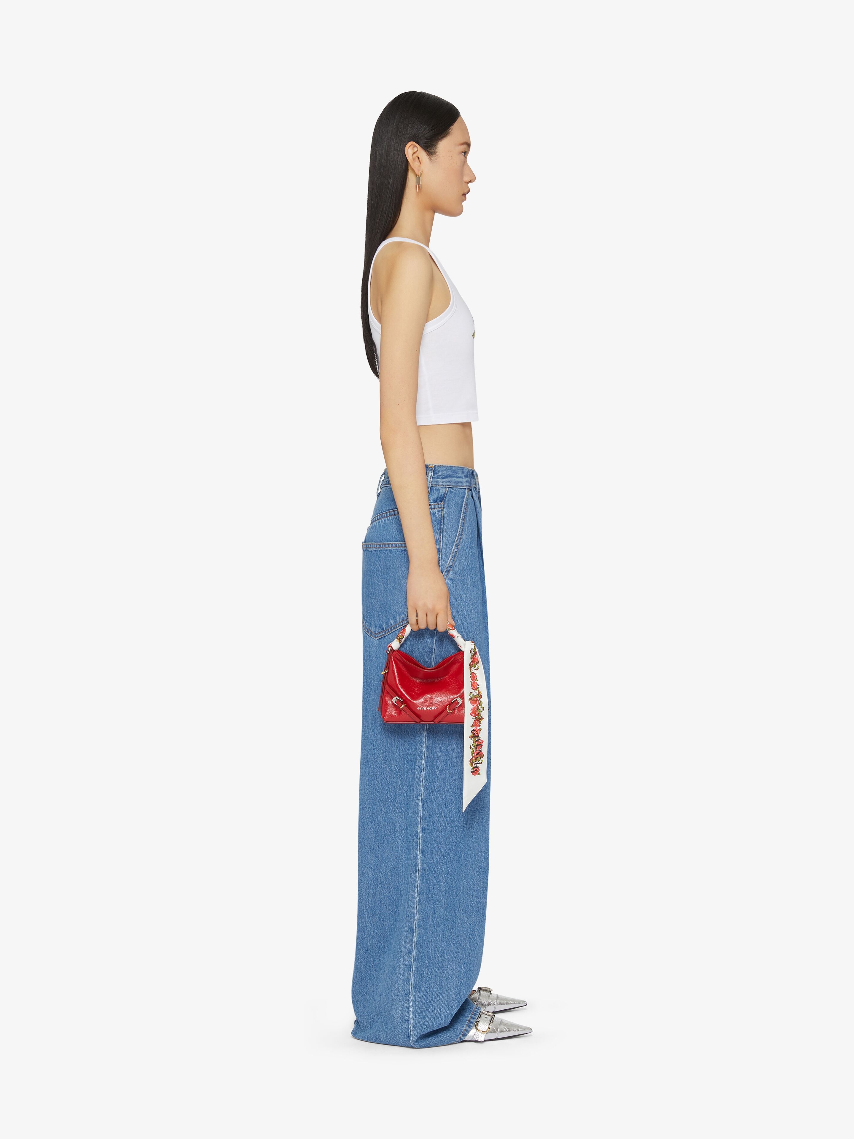 CROPPED TANK TOP IN COTTON WITH 4G AND ROSES PRINT - 3
