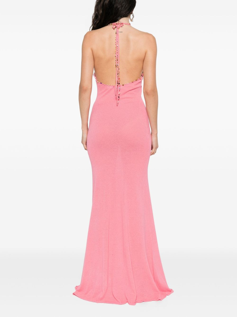 embellished halterneck dress - 4