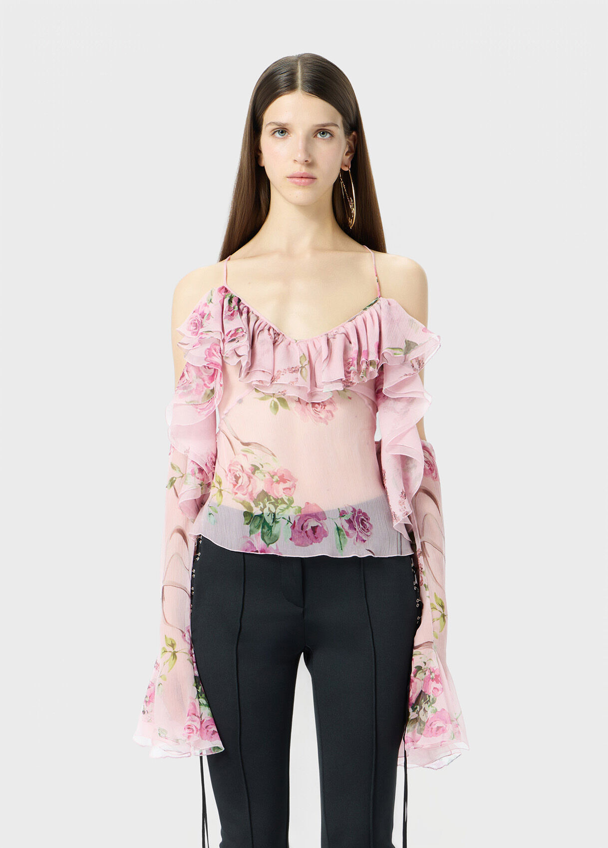PRINTED SILK CREPONNE BLOUSE WITH RUFFLES - 2