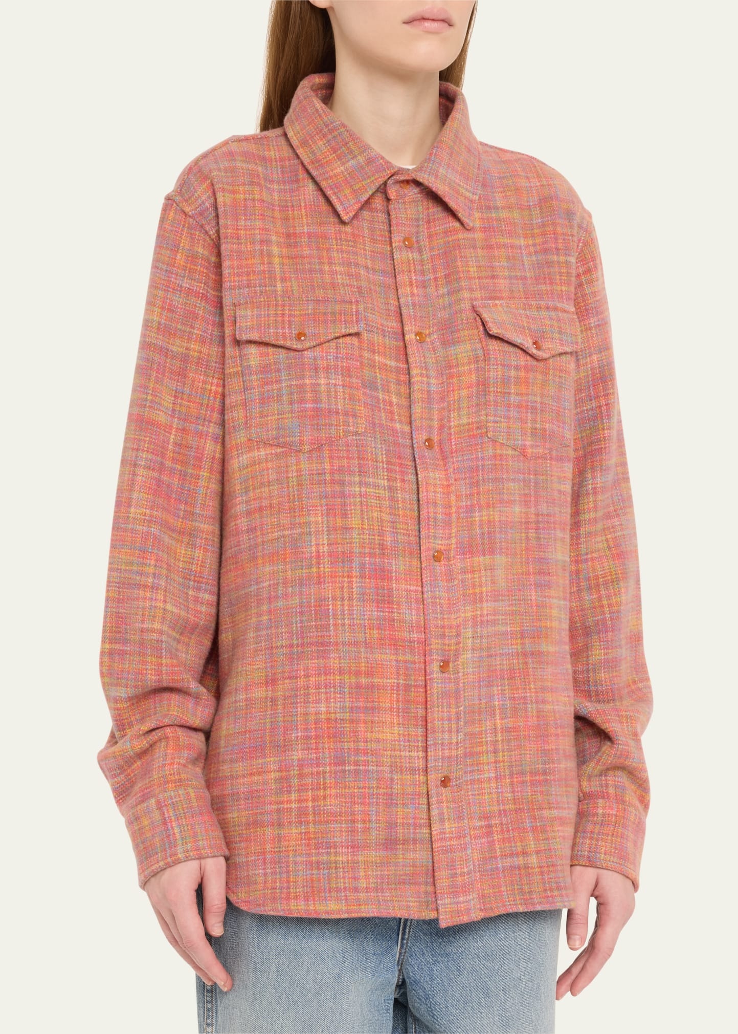 Flower Space Dye Tartan Cashmere Shirt Jacket - 4