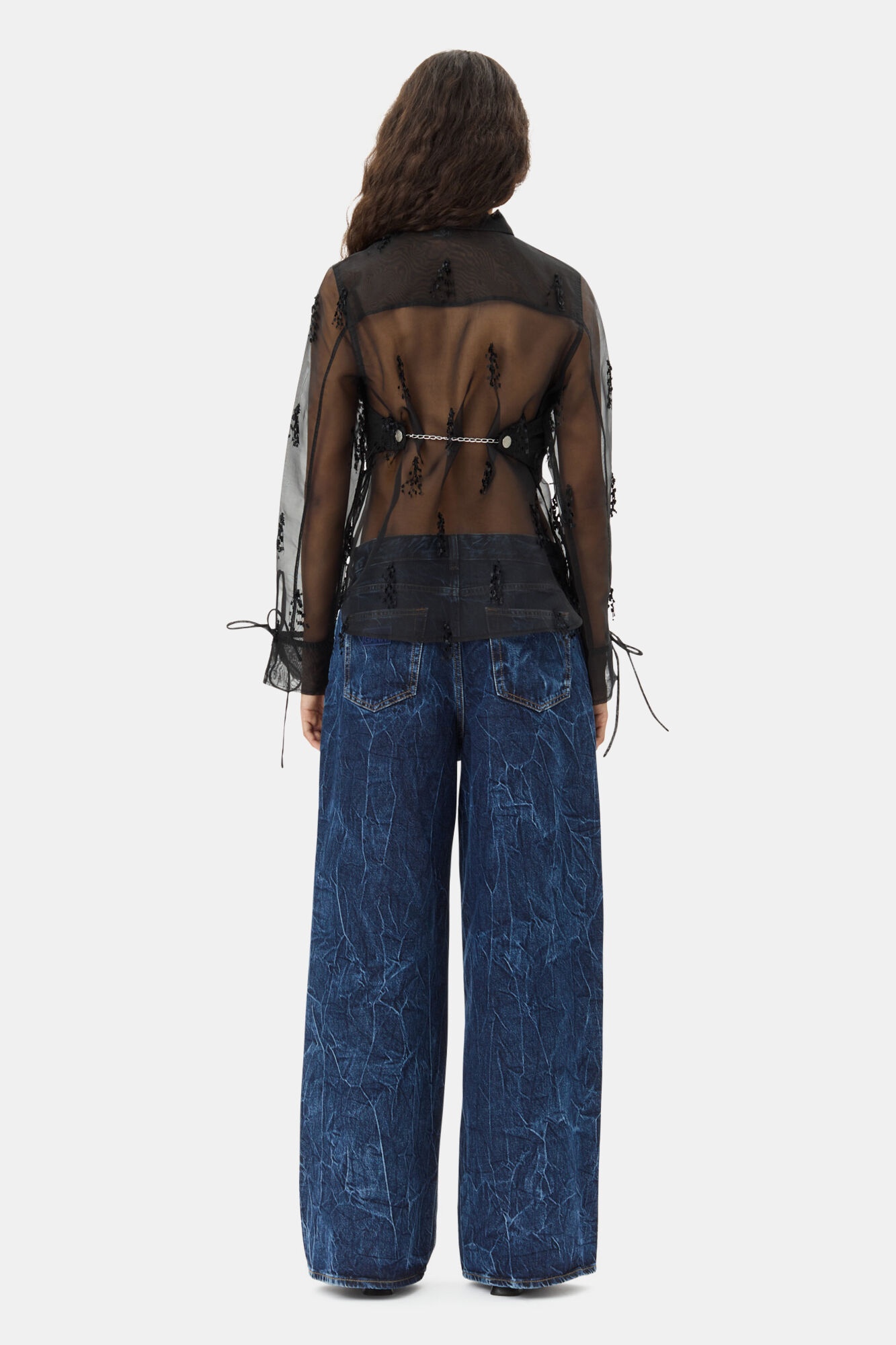 BLACK FRINGED ORGANZA SHIRT - 5