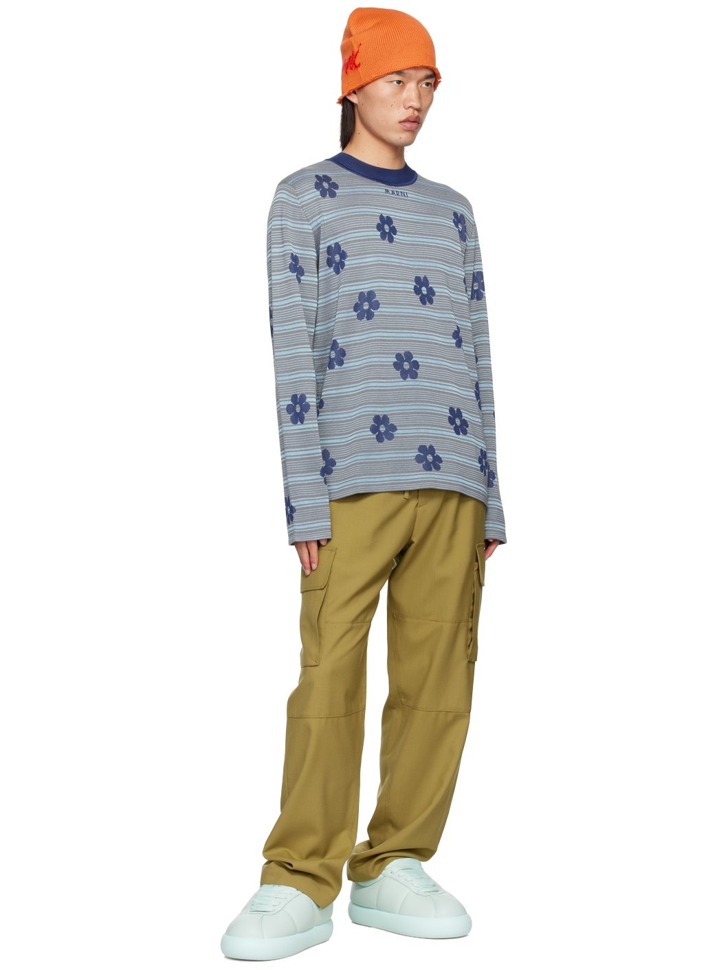 Blue Striped Floral Sweater - 4