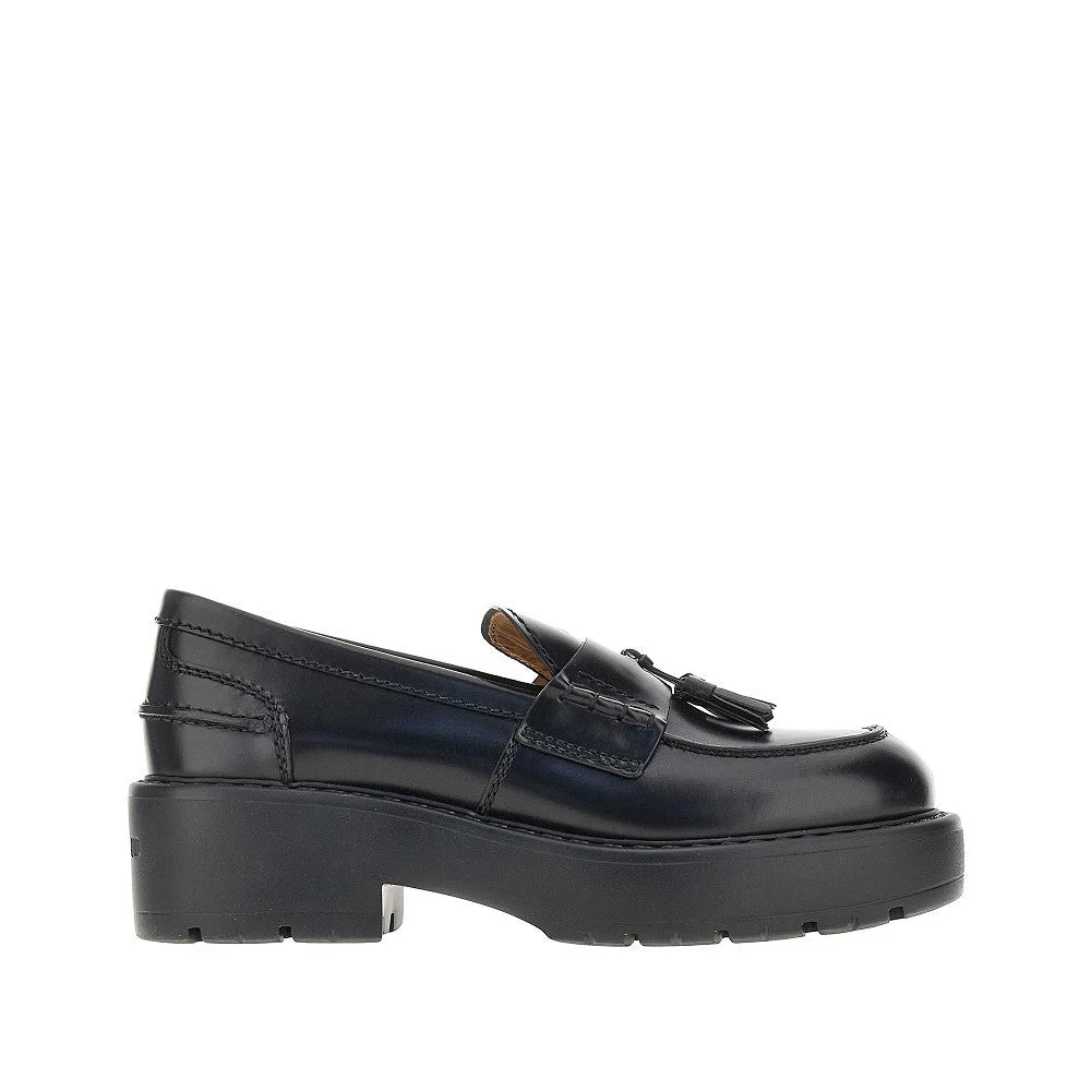 Miu Miu Spazzolato Leather Tassel Loafers Black Women - 1