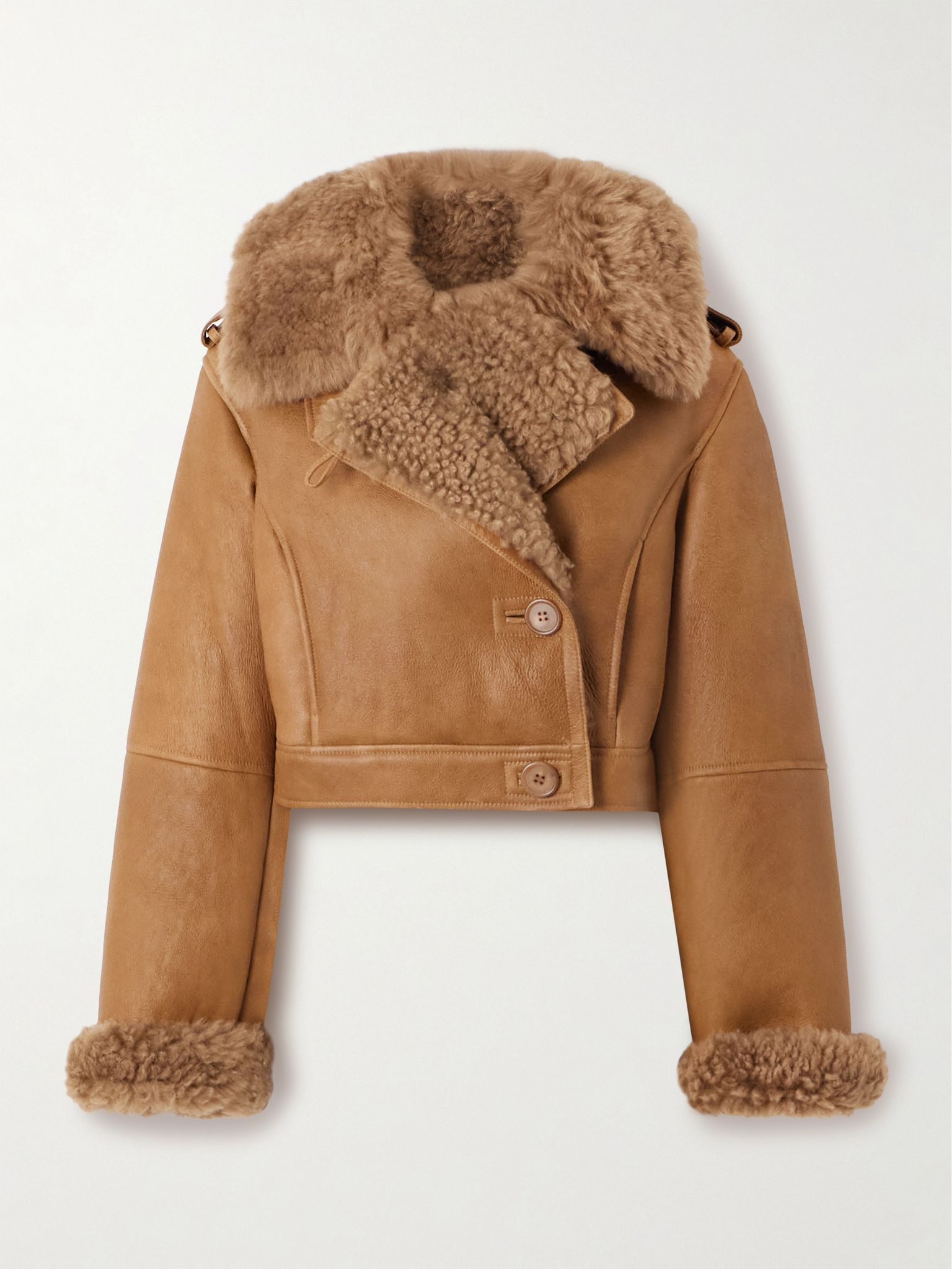 Double-breasted shearling jacket Light brown - 1