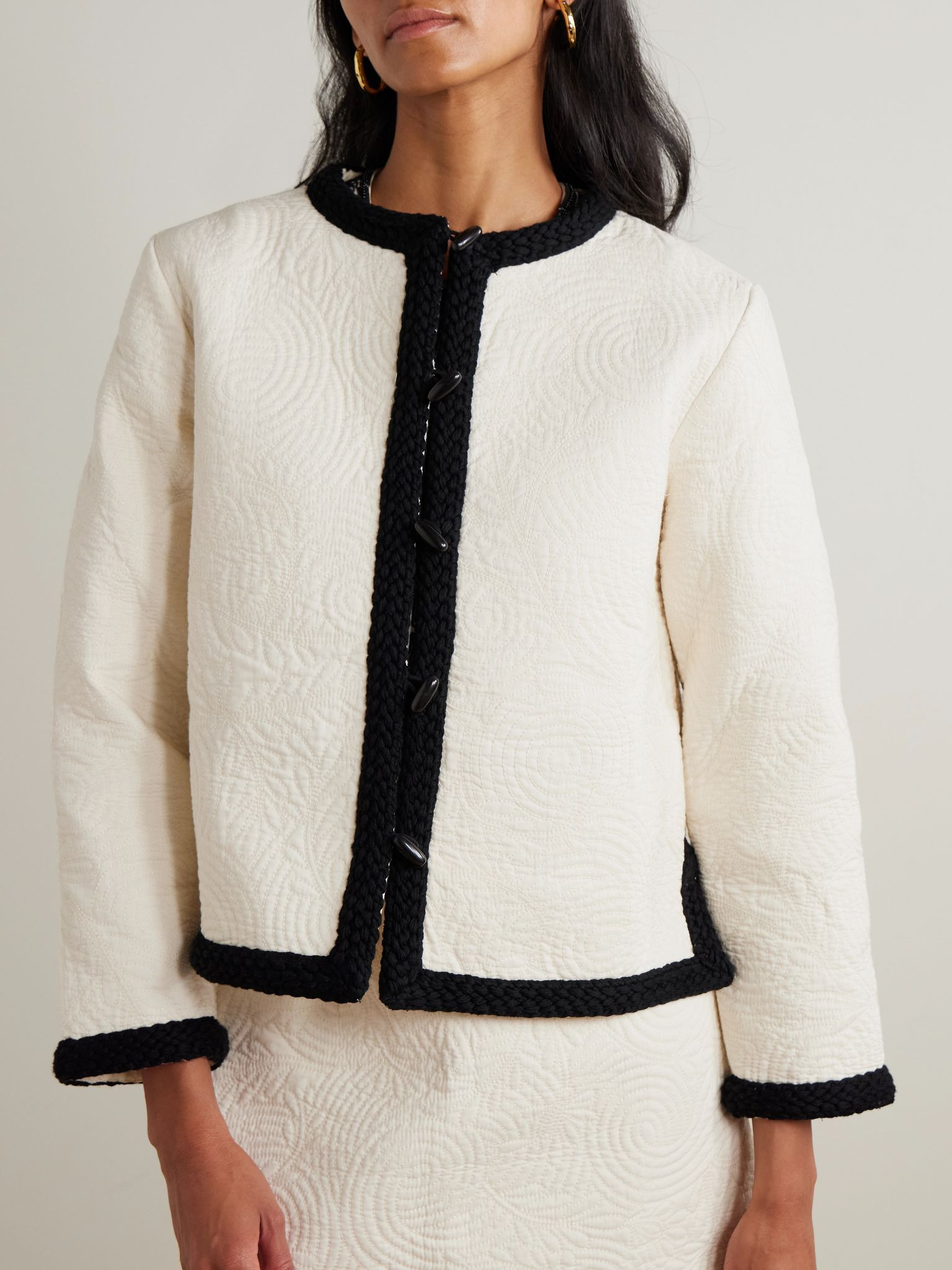 Iole braid-trimmed quilted cotton jacket White - 3