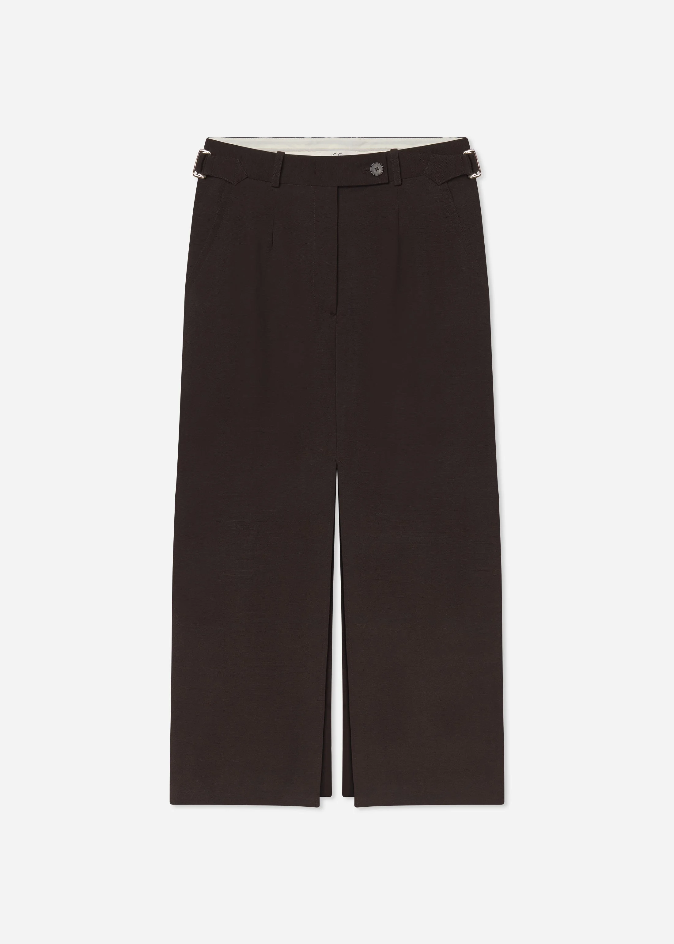 Tailored Front-Slit Midi Skirt in Linen - 1