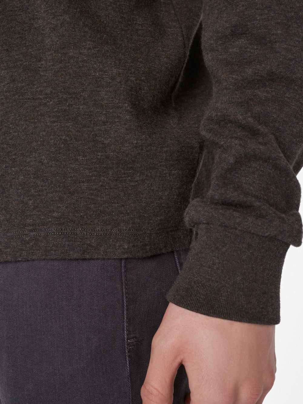Duo Fold Long Sleeve Crew in Heather Espresso - 4