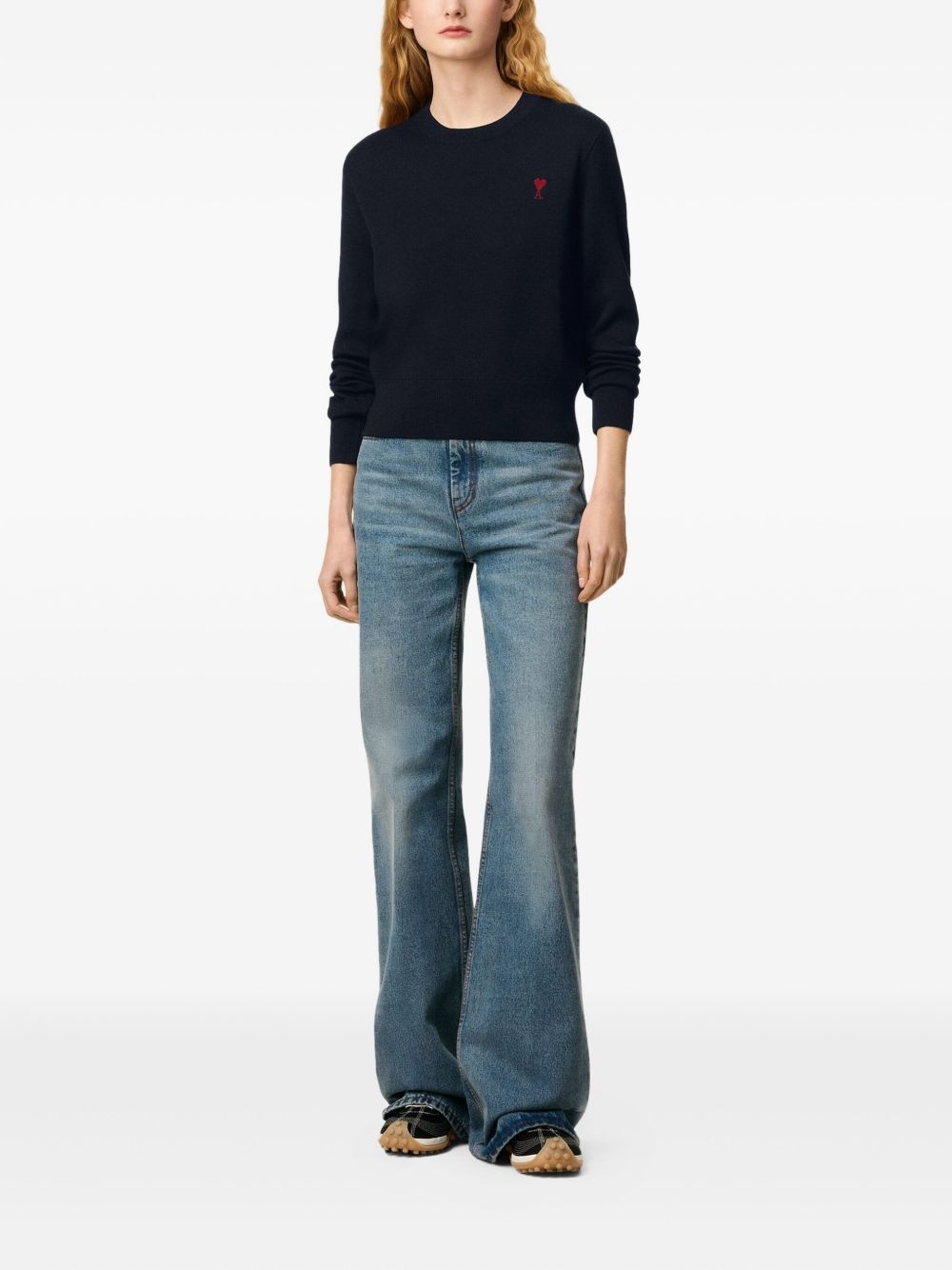 crewneck heart-embroidered wool sweater - 2
