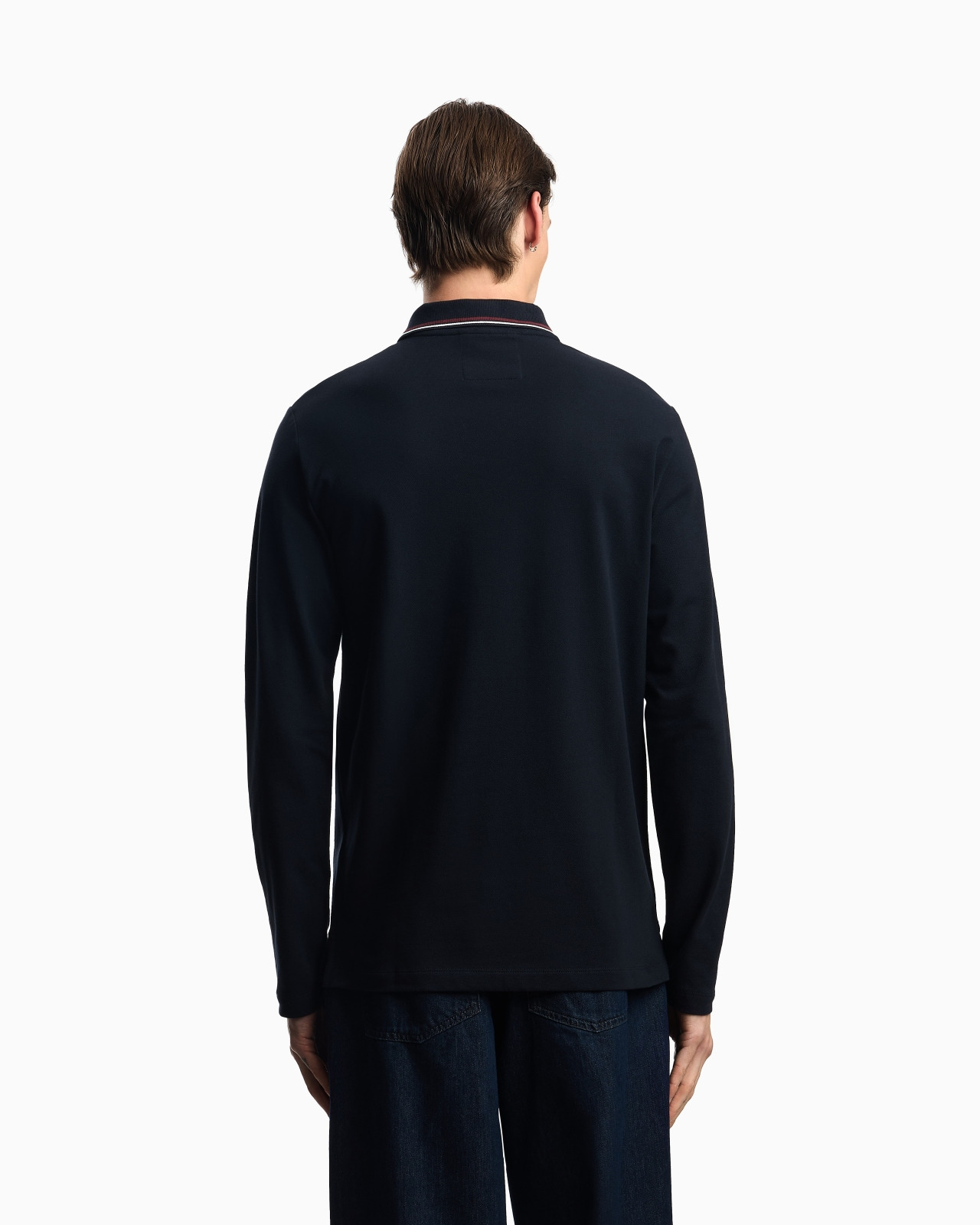 Long-sleeved stretch piqué polo shirt with micro eagle embroidery - 3