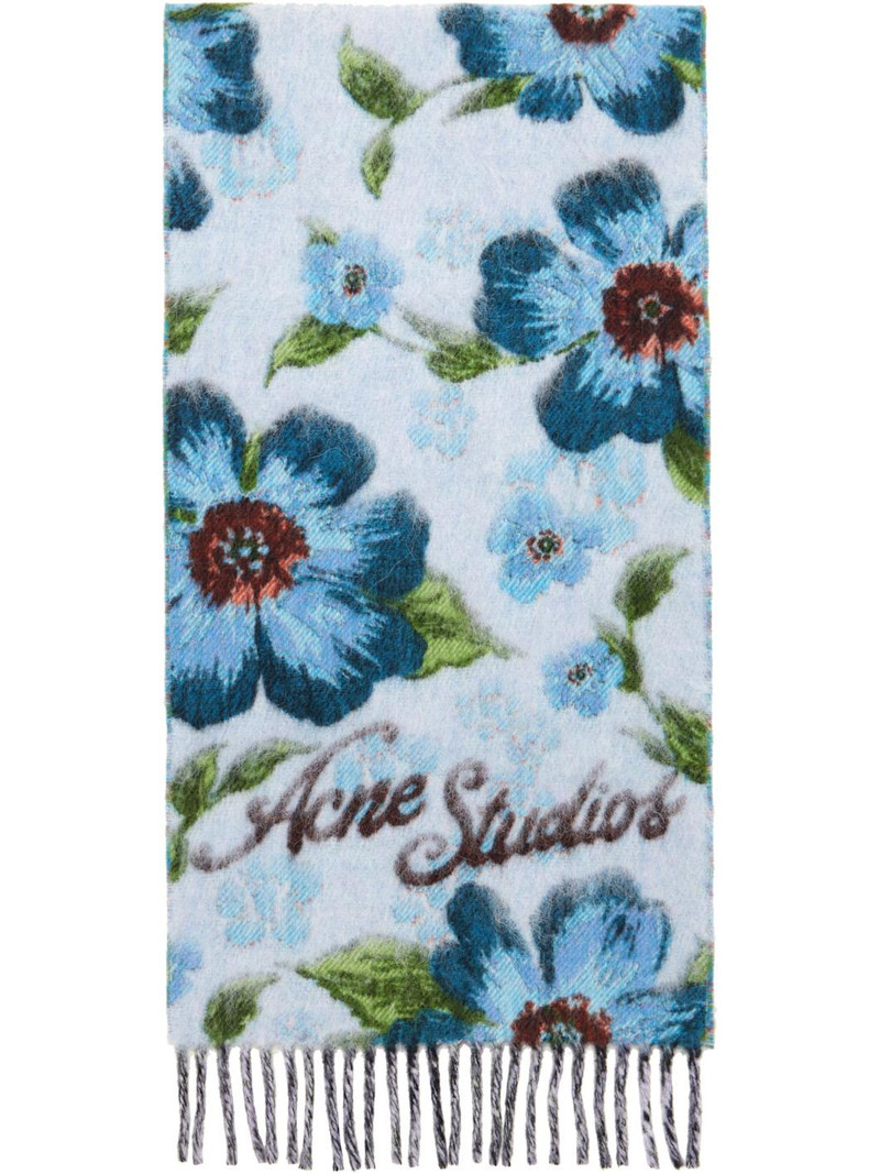 Acne Studios Blue Fringed Wool Scarf outlook