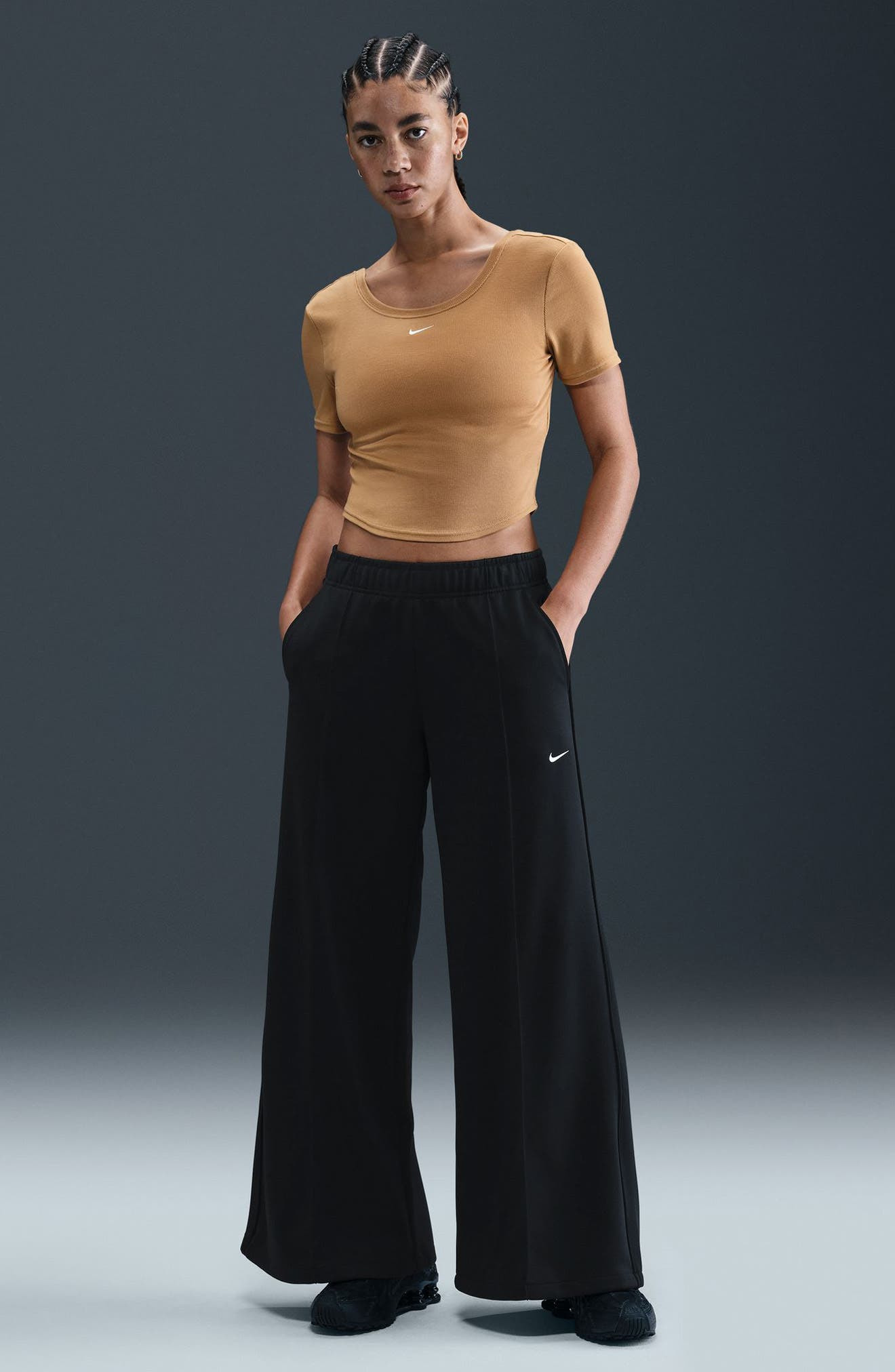 Nike Sportswear Wide Leg Track Pants in 010 Black/sail at Nordstrom - 8