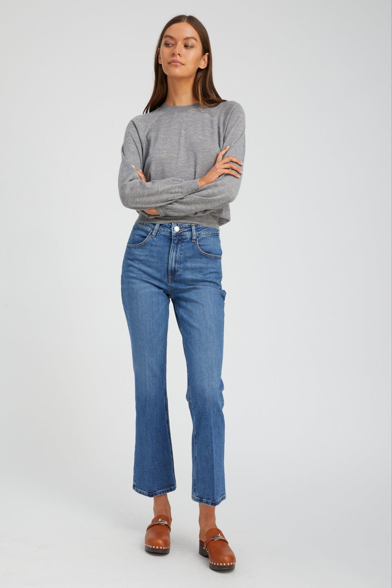 GREY CASHMERE LONG SLEEVE RAGLAN SWEATER - 2