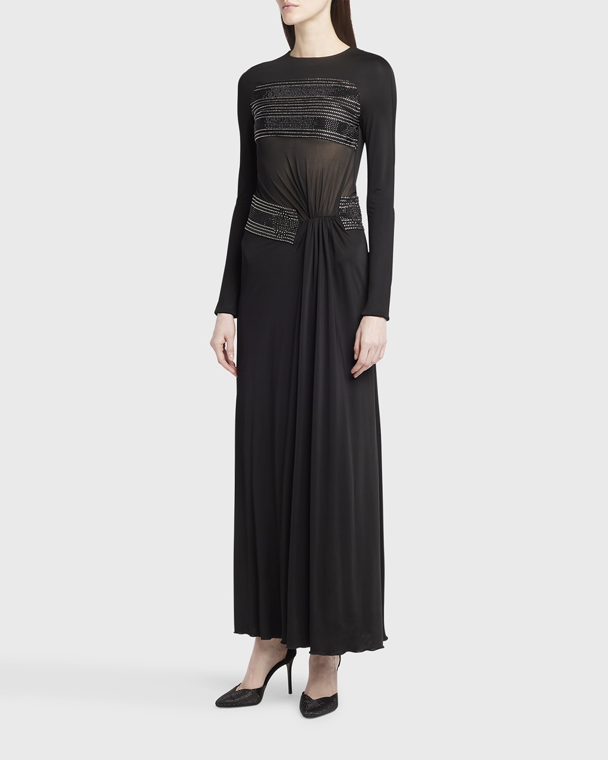 Crystal Sheer Midriff Jersey Gown - 4