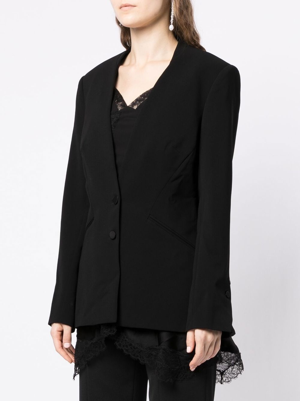 collarless single-breasted jacket - 3