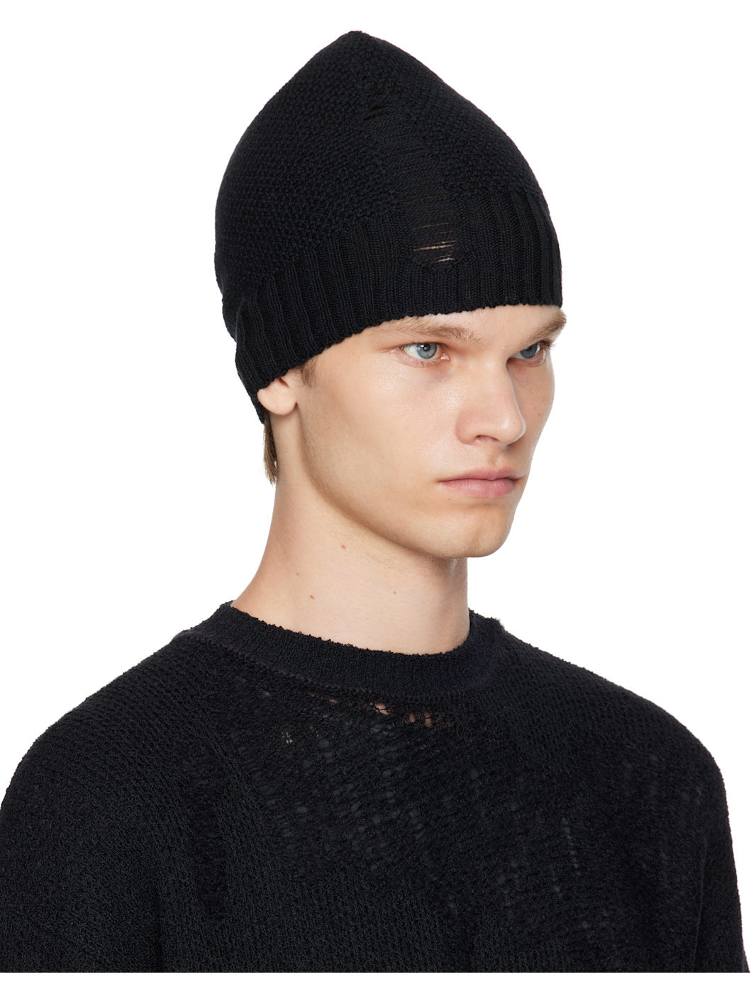 Black Edon Destroyed Seed Stitch Beanie - 2